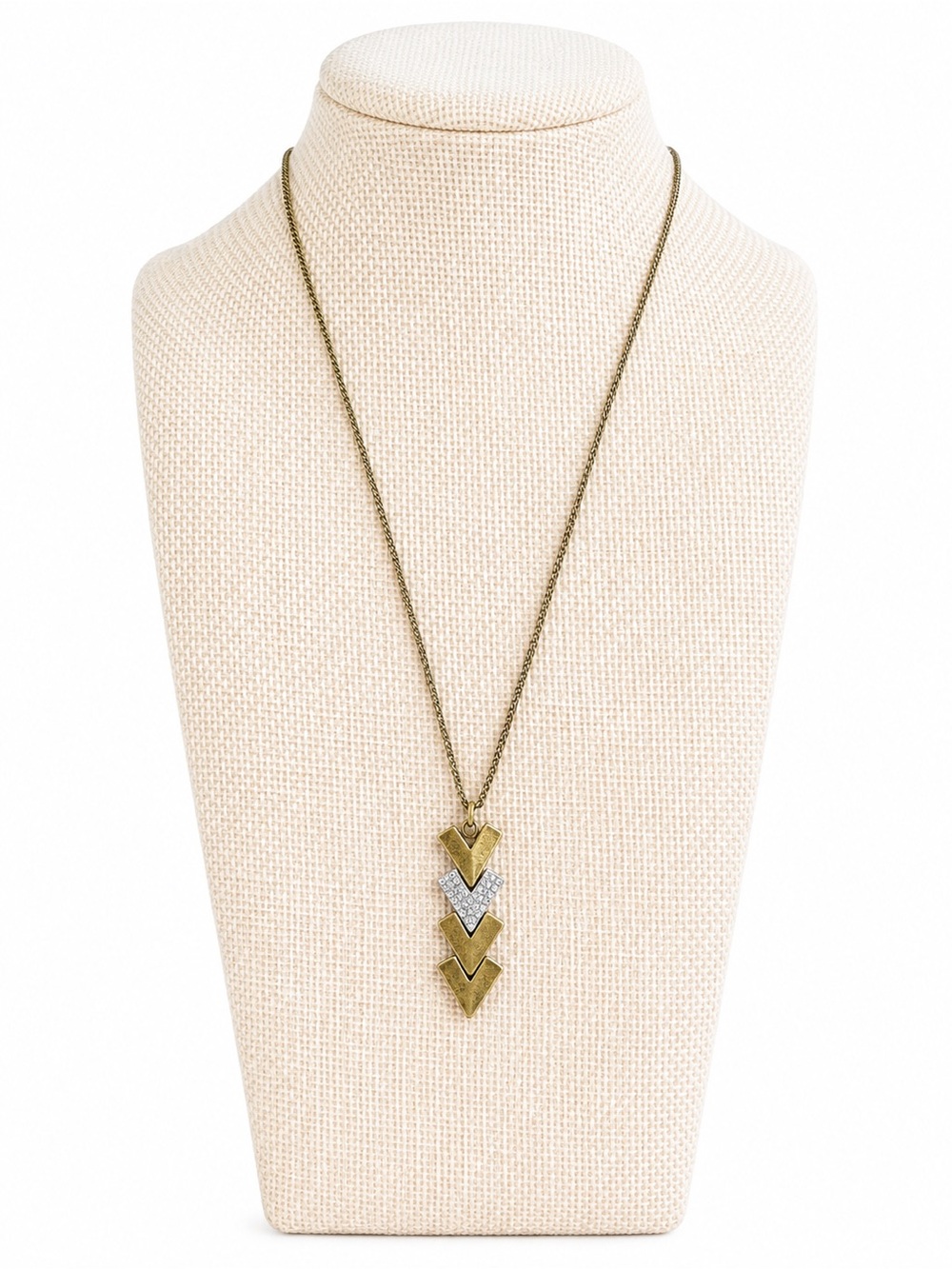 Zoetik Gold Tone Chevron Arrow Rhinestone Pendant Necklace Boho Geometric NWT